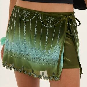 Free People Lala Beaded Skort in Green Embroidered Ombre NWT $168 medium